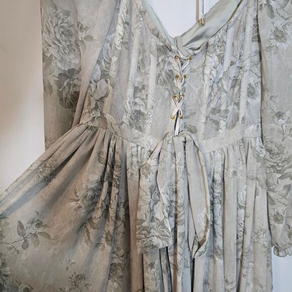 V. Chapman Sage Tapestry Carmella Long Sleeve Corset Chiffon Maxi Dress - Picture 9 of 15